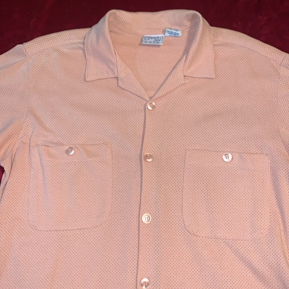 Casual Joe Haband Beige/Salmon Button-Up Short Sleeve Vintage Shirt Size Medium - Picture 4 of 8